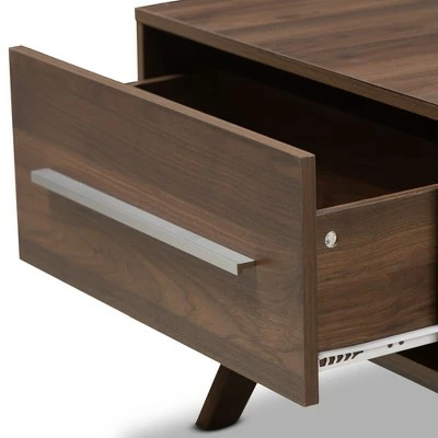 Ashfield Mid Century Modern Walnut Finished Wood 2 Drawer Coffee Table Brown - Baxton Studio 7 Ashfield Mid Century Modern Walnut Finished Wood 2 Drawer Coffee Table Brown - Baxton Studio - Image 5