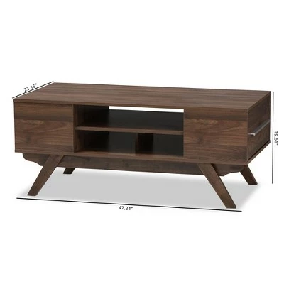Ashfield Mid Century Modern Walnut Finished Wood 2 Drawer Coffee Table Brown - Baxton Studio 11 Ashfield Mid Century Modern Walnut Finished Wood 2 Drawer Coffee Table Brown - Baxton Studio - Image 9