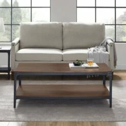 Benny Urban Industrial Angle Iron Coffee Table - Saracina Home Gray Wash