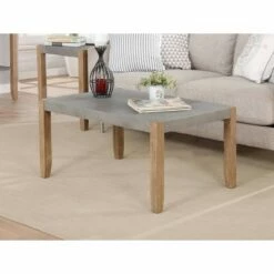 36" Davenport Faux Concrete and Wood Coffee Table Light Amber - Alaterre Furniture