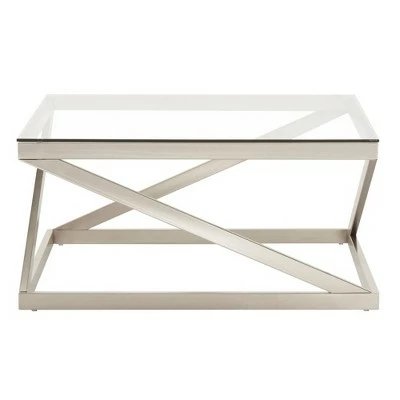 Severin Glass Top with Brushed Nickel Coffee Table Silver - Inspire Q 4 Severin Glass Top with Brushed Nickel Coffee Table Silver - Inspire Q - Image 2