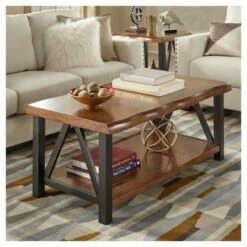 Hartwell Living Edge Rustic Industrial Cocktail Table - Brown - Inspire Q -Coffee Tables Elegant store unnamed file 2606