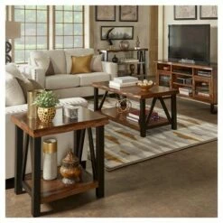 Hartwell Living Edge Rustic Industrial Cocktail Table - Brown - Inspire Q -Coffee Tables Elegant store unnamed file 2607