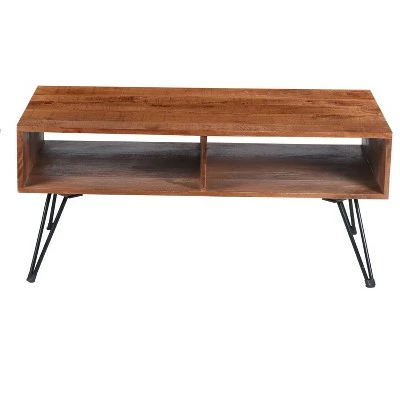 42" Handcrafted Mango Wood Coffee Table with Metal Hairpin Legs Brown/Black - The Urban Port 3 42" Handcrafted Mango Wood Coffee Table with Metal Hairpin Legs Brown/Black - The Urban Port