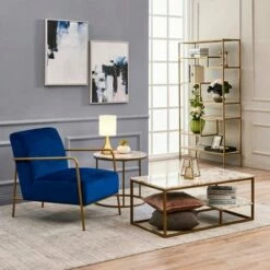 Marmo Coffee Table with Faux Marble Top Brass - Teamson Home -Coffee Tables Elegant store unnamed file 2718