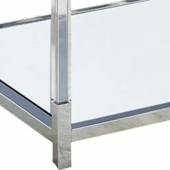 Glass Top Metal Coffee Table with Open Bottom Shelf Clear/Silver - Benzara -Coffee Tables Elegant store unnamed file 2725