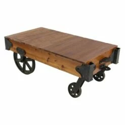 Wood and Metal Cart Coffee Table Natural - Olivia & May -Coffee Tables Elegant store unnamed file 2809