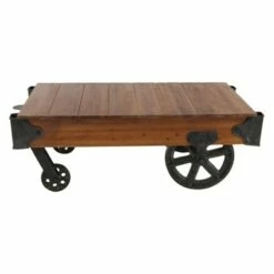 Wood and Metal Cart Coffee Table Natural - Olivia & May -Coffee Tables Elegant store unnamed file 2810