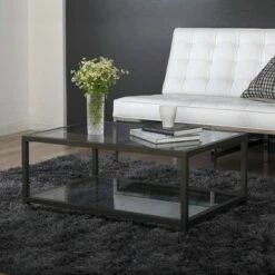 36" Camber Modern Coffee Table with Clear Glass Pewter - Studio Designs Home
