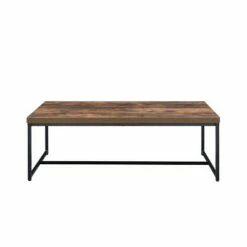 Metal Framed Coffee Table with Veneer Top Brown/Black - Benzara