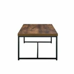 Metal Framed Coffee Table with Veneer Top Brown/Black - Benzara -Coffee Tables Elegant store unnamed file 2858