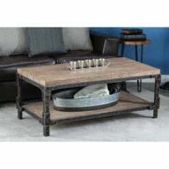 Olivia & May Industrial Coffee Table with Bottom Shelf Brown - Olivia & May