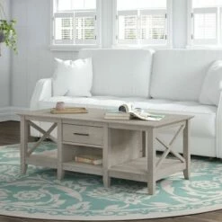 Key West Coffee Table with Storage Washed Gray - Bush Furniture