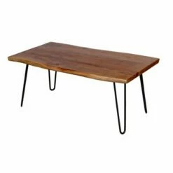 Alaterre Furniture Hairpin Natural Brown Live Edge Wood with Metal Coffee Table