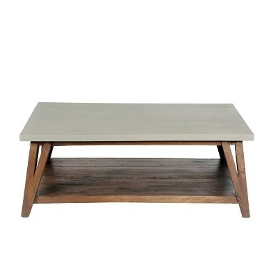 36" Brookside Coffee Table Concrete Coated Top and Wood Light Gray/Brown - Alaterre Furniture 3 36" Brookside Coffee Table Concrete Coated Top and Wood Light Gray/Brown - Alaterre Furniture