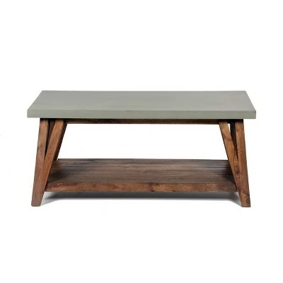 36" Brookside Coffee Table Concrete Coated Top and Wood Light Gray/Brown - Alaterre Furniture 4 36" Brookside Coffee Table Concrete Coated Top and Wood Light Gray/Brown - Alaterre Furniture - Image 2