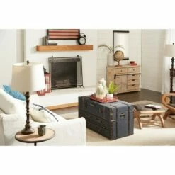 Olivia & May Traditional Linen and Wood Coffee Table Dark Blue - Olivia & May -Coffee Tables Elegant store unnamed file 2889