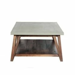 48" Brookside Coffee Table Concrete Coated Top and Wood Light Gray/Brown - Alaterre Furniture