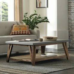 48" Brookside Coffee Table Concrete Coated Top and Wood Light Gray/Brown - Alaterre Furniture -Coffee Tables Elegant store unnamed file 2910