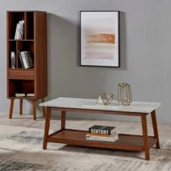 Kingston Coffee Table Faux Marble Walnut - Teamson Home -Coffee Tables Elegant store unnamed file 2924