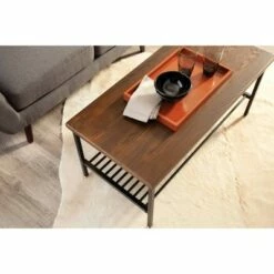 Industrial Modern Wood Top/Metal Frame Coffee Table with Metal Shelf Black/Walnut - OFM -Coffee Tables Elegant store unnamed file 2956
