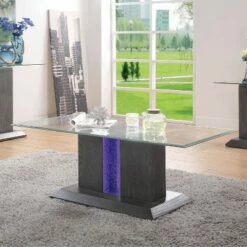 Danziger Pedestal Base Coffee Table with LED Light Gray - miBasics