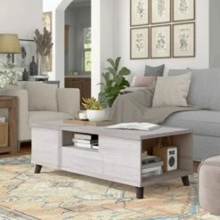 Frelmer 1 Drawer Coffee Table White Oak/Distressed Gray - miBasics -Coffee Tables Elegant store unnamed file 2967