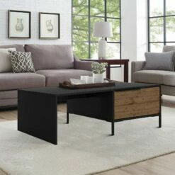 Wood and Metal Rectangular Accent Coffee Table with Drawer Brown/Black - The Urban Port -Coffee Tables Elegant store unnamed file 2977