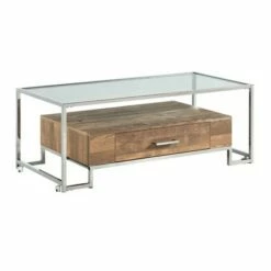 Hampton Rectangle Storage Coffee Table Light Walnut/Chrome - Picket House Furnishings
