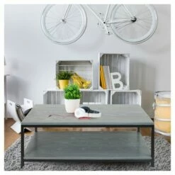 Coffee Table - Solid Red Oak Top & Shelf - Gray Wash - Flora Home -Coffee Tables Elegant store unnamed file 2999