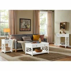 36" Middlebury Wood Coffee Table with Drawer White - Alaterre Furniture