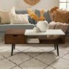 Tapered Leg Mid-Century Modern Storage Coffee Table - Saracina Home Glass/pecan -Coffee Tables Elegant store unnamed file 301