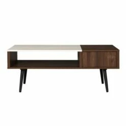 Tapered Leg Mid-Century Modern Storage Coffee Table - Saracina Home Glass/pecan -Coffee Tables Elegant store unnamed file 304