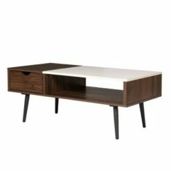 Tapered Leg Mid-Century Modern Storage Coffee Table - Saracina Home Glass/pecan -Coffee Tables Elegant store unnamed file 305