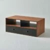Henry Coffee Table with Faux Leather Handle Walnut/Black - Teamson Home