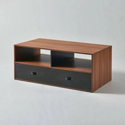 Henry Coffee Table with Faux Leather Handle Walnut/Black - Teamson Home 3 Henry Coffee Table with Faux Leather Handle Walnut/Black - Teamson Home