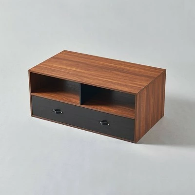 Henry Coffee Table with Faux Leather Handle Walnut/Black - Teamson Home 4 Henry Coffee Table with Faux Leather Handle Walnut/Black - Teamson Home - Image 2