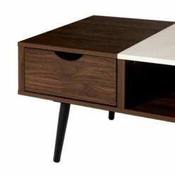 Tapered Leg Mid-Century Modern Storage Coffee Table - Saracina Home Glass/pecan -Coffee Tables Elegant store unnamed file 307