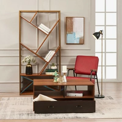 Henry Coffee Table with Faux Leather Handle Walnut/Black - Teamson Home 11 Henry Coffee Table with Faux Leather Handle Walnut/Black - Teamson Home - Image 9