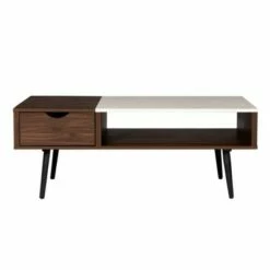 Tapered Leg Mid-Century Modern Storage Coffee Table - Saracina Home Glass/pecan -Coffee Tables Elegant store unnamed file 310