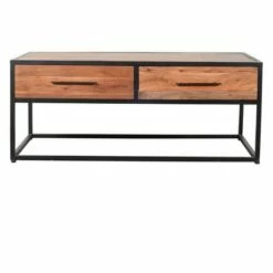 2 Drawer Industrial Metal Coffee Table with Wooden Tile Top Brown/Black - The Urban Port