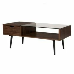 Tapered Leg Mid-Century Modern Storage Coffee Table - Saracina Home Glass/pecan -Coffee Tables Elegant store unnamed file 312