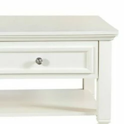 Coffee Table with 2 Drawer and Tapered Feet White - Benzara