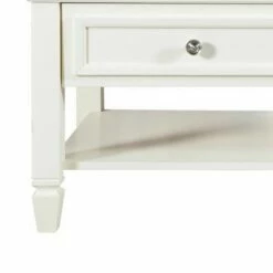 Coffee Table with 2 Drawer and Tapered Feet White - Benzara -Coffee Tables Elegant store unnamed file 3133