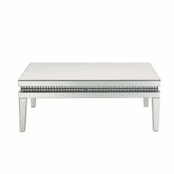 Mirror Inlay Coffee Table with Faux Crystal Accents Silver - Benzara