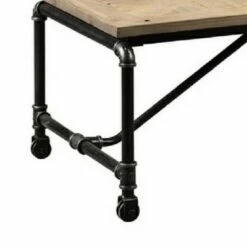 Wooden Top Coffee Table with Pipe Design Base Brown - Benzara