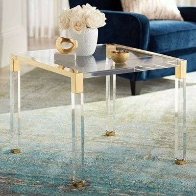 55 Downing Street Modern Cast Acrylic Accent Side End Table 23 1/2" x 24" Clear Gold Spaces Living Room Bedroom Bedside Entryway 3 55 Downing Street Modern Cast Acrylic Accent Side End Table 23 1/2" x 24" Clear Gold Spaces Living Room Bedroom Bedside Entryway