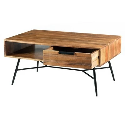 Wood and Metal Coffee Table with Spacious Storage Brown/Black - The Urban Port 4 Wood and Metal Coffee Table with Spacious Storage Brown/Black - The Urban Port - Image 2