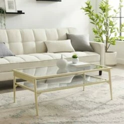 Modern 2 Tier Glass Top Coffee Table - Saracina Home Gold -Coffee Tables Elegant store unnamed file 327