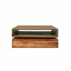 32" Square Box Design Wooden Coffee Table with Swivel Storage Top and Drawer Brown - The Urban Port
